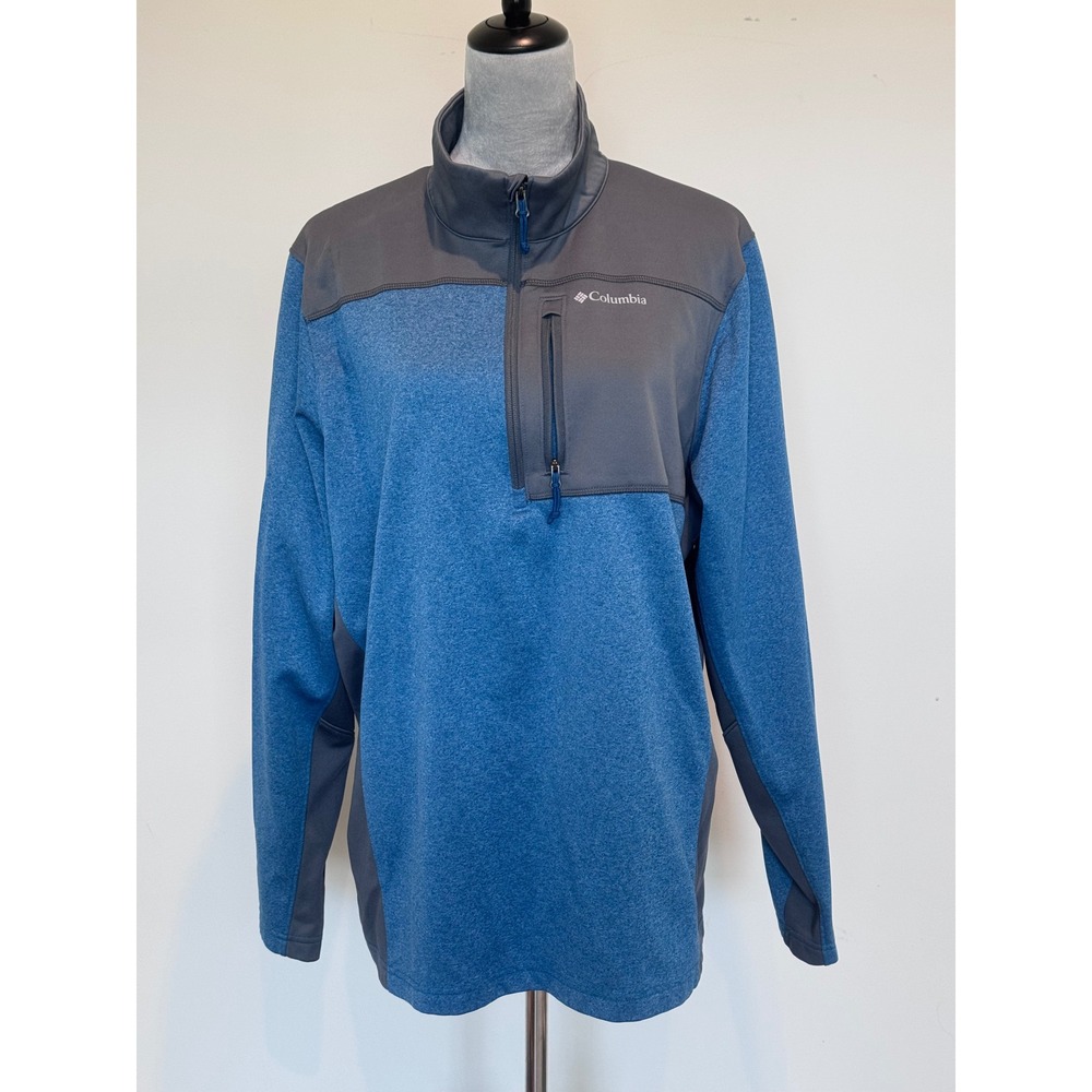 Columbia Mens Large Quarter Zip Fleece Pullover Blue Grey Heathered Sportswear